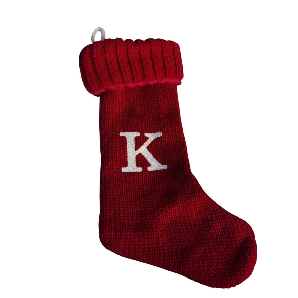 Unbranded Christmas Stocking Unisex OS Red Knit Initial K Holiday Decor